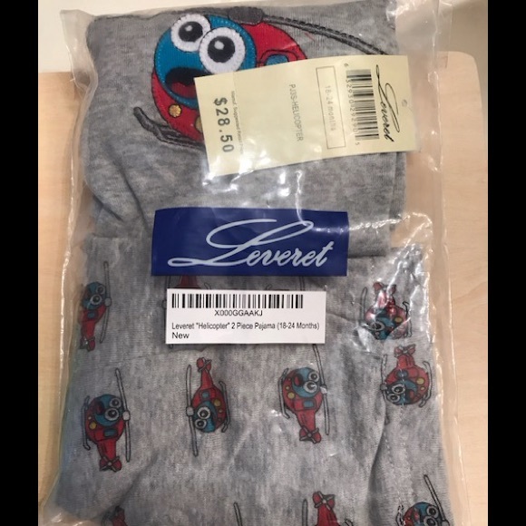 Leveret pajamas NWT 18-24 month baby infant toddler pajamas, grey red helicopter - Picture 2 of 8