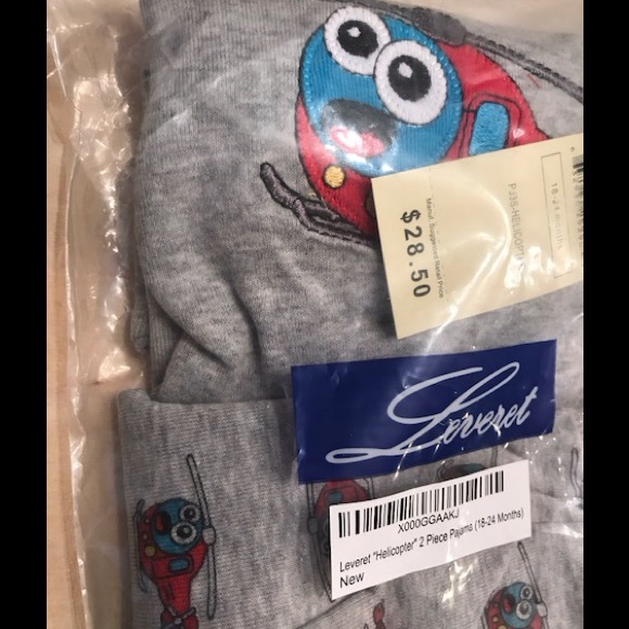 Leveret pajamas NWT 18-24 month baby infant toddler pajamas, grey red helicopter - Picture 5 of 8