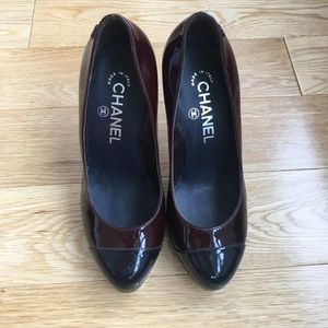Chanel Patent oxblood captoe heels - worn 1x