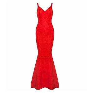 Red long bandage dress