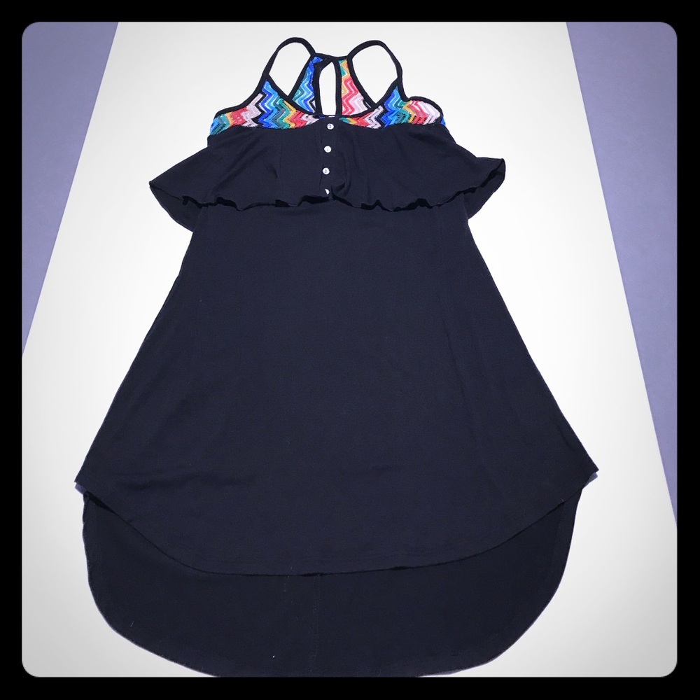 Miken black/rainbow crocheted high-low dress