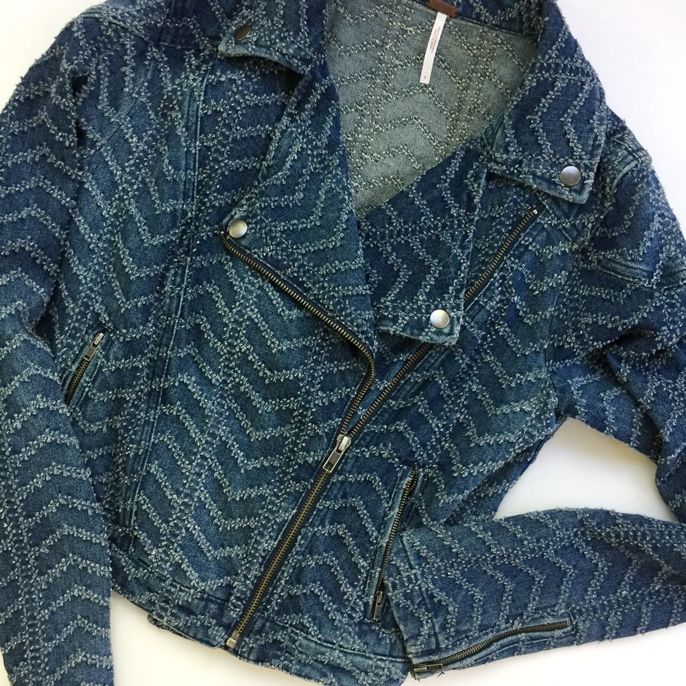 Free People Denim Moto Style Jacket