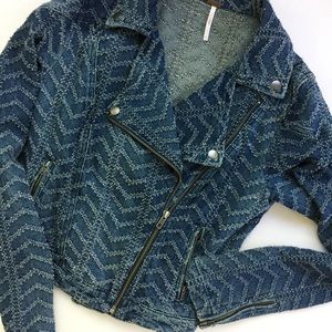 Free People Denim Moto Style Jacket