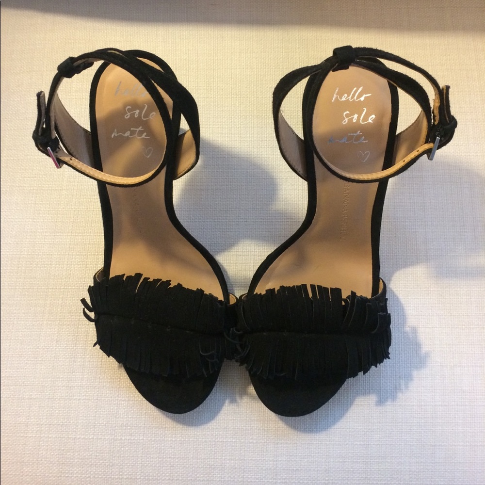 Banana Republic Black Suede Fringe Strappy Heels