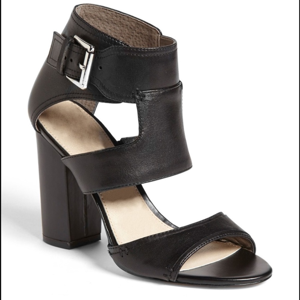 Sam Edelman 7 leather sandal block heel black