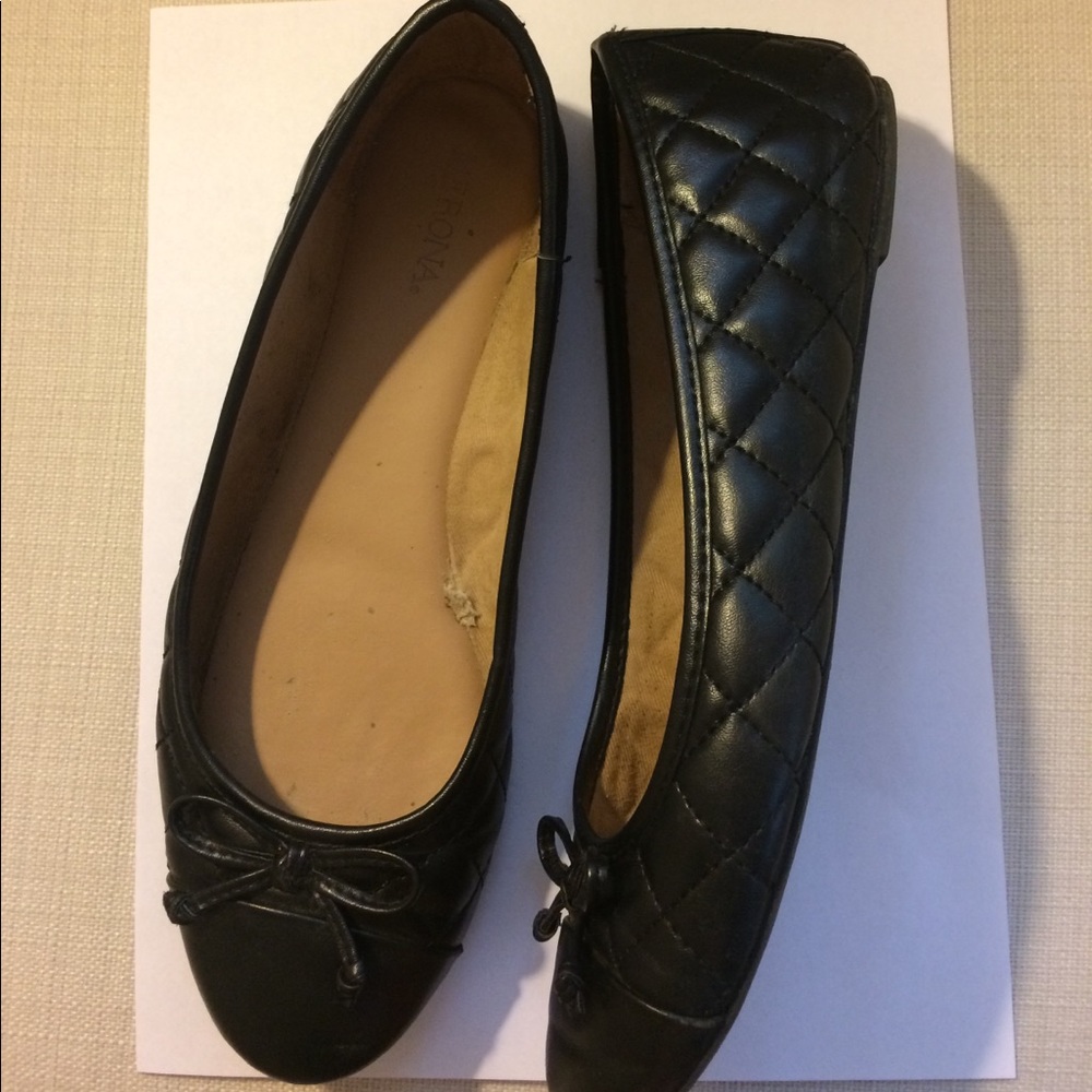 Merona Quilted Black Faux Leather Bow Flats - 7
