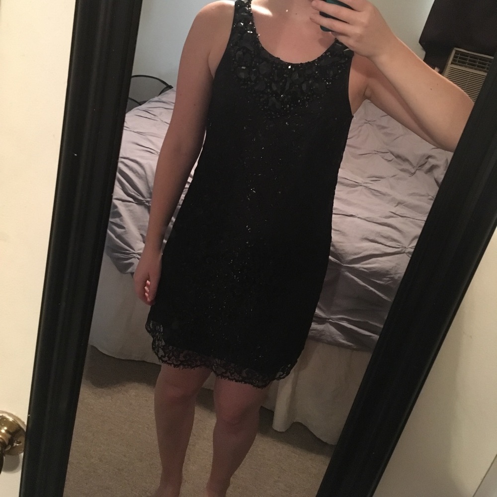 Aqua jeweled neckline dress