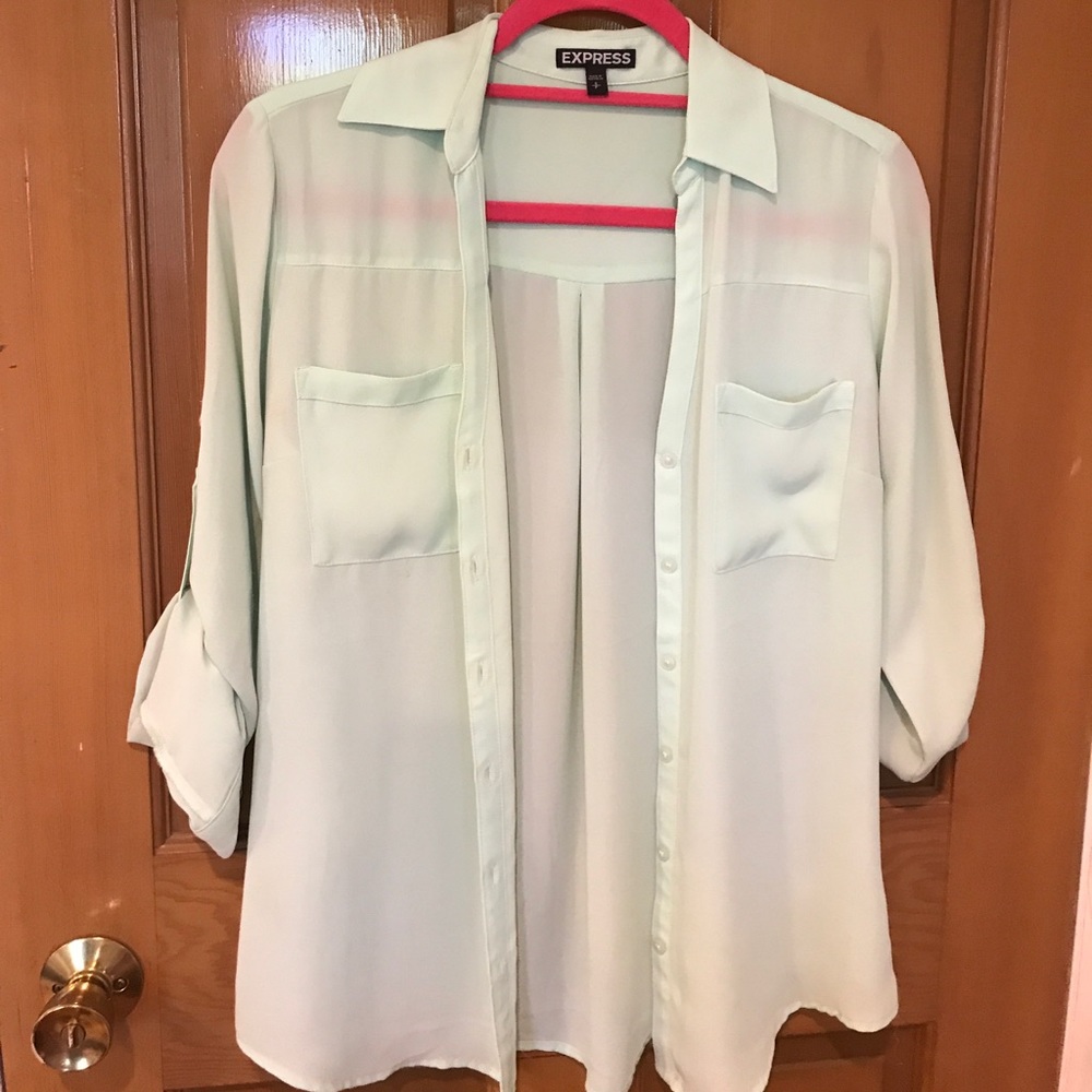 Chiffon mint green button down shirt