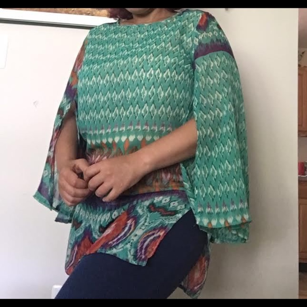 women chiffon aqua & Orange blouse size M