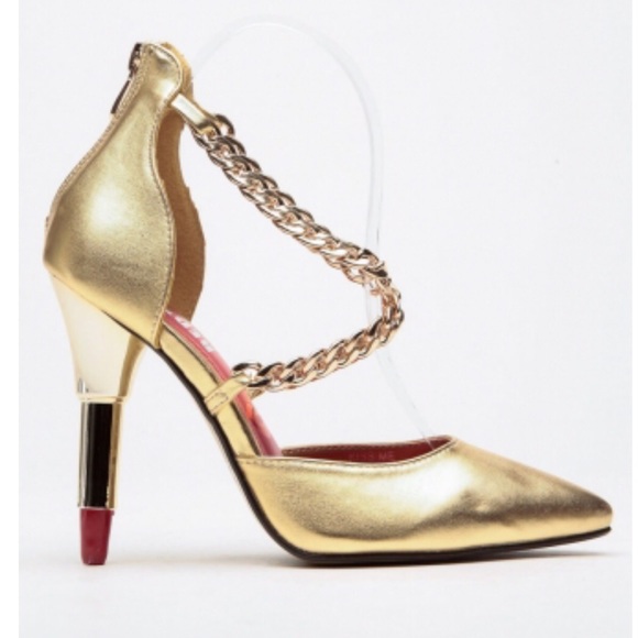 HOTKISS lipstick heels pumps gold chain pointy 6.5 - Picture 1 of 4