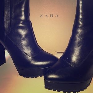 Zara black leather ankle boots