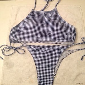 Blue gingham patterned bikini