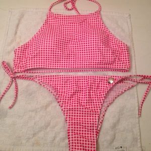 Red gingham patterned bikini