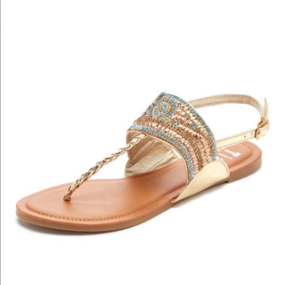Sandals gold metallic with gemstone pattern NWT