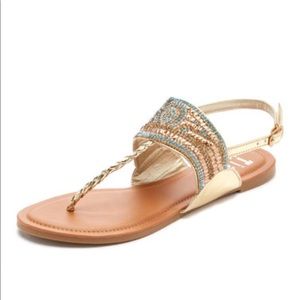 Sandals gold metallic with gemstone pattern NWT