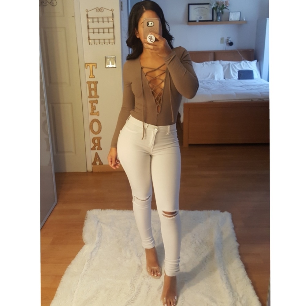 "Mocha Plz" Lace Up Bodysuit NWOT - Picture 2 of 8
