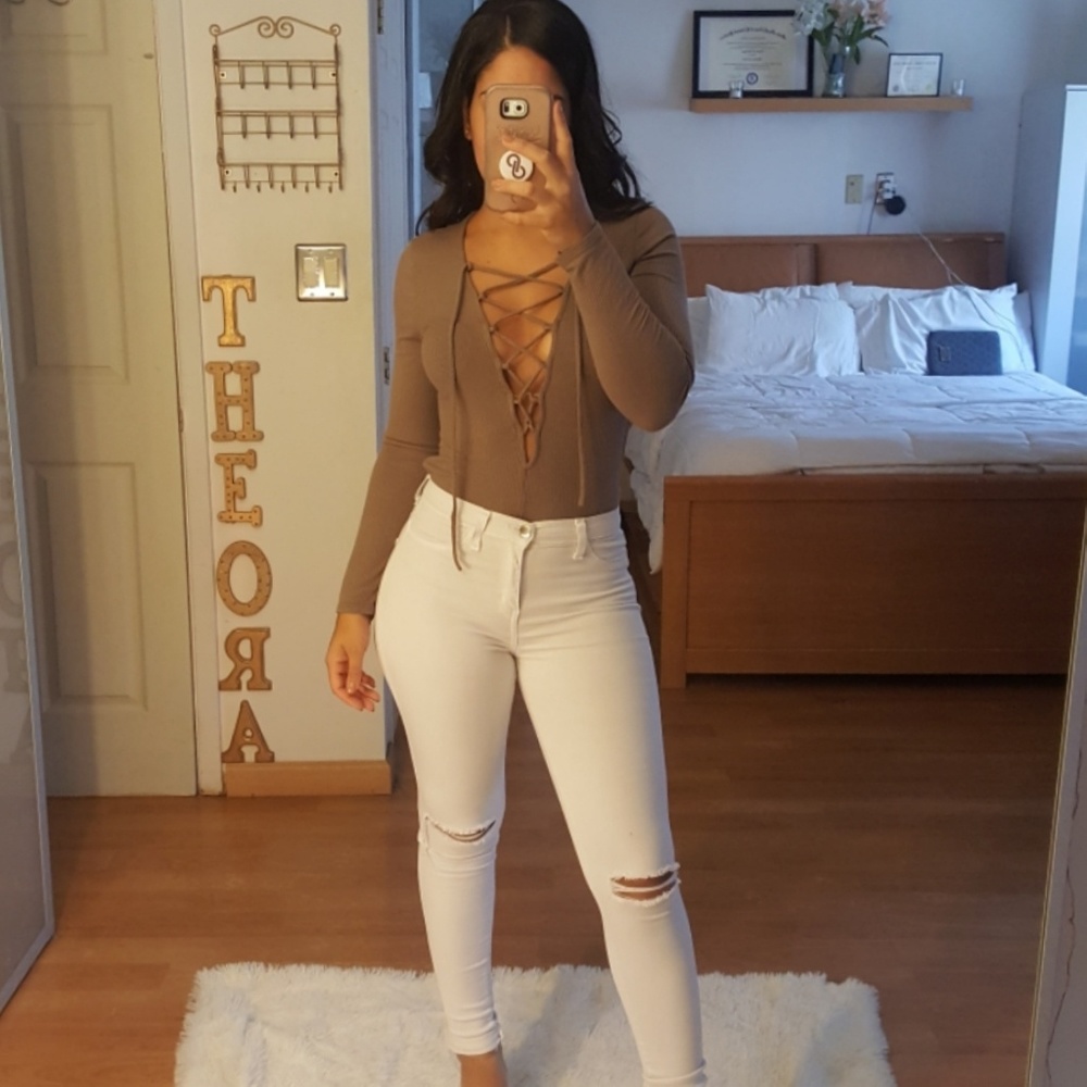 "Mocha Plz" Lace Up Bodysuit NWOT - Picture 3 of 8