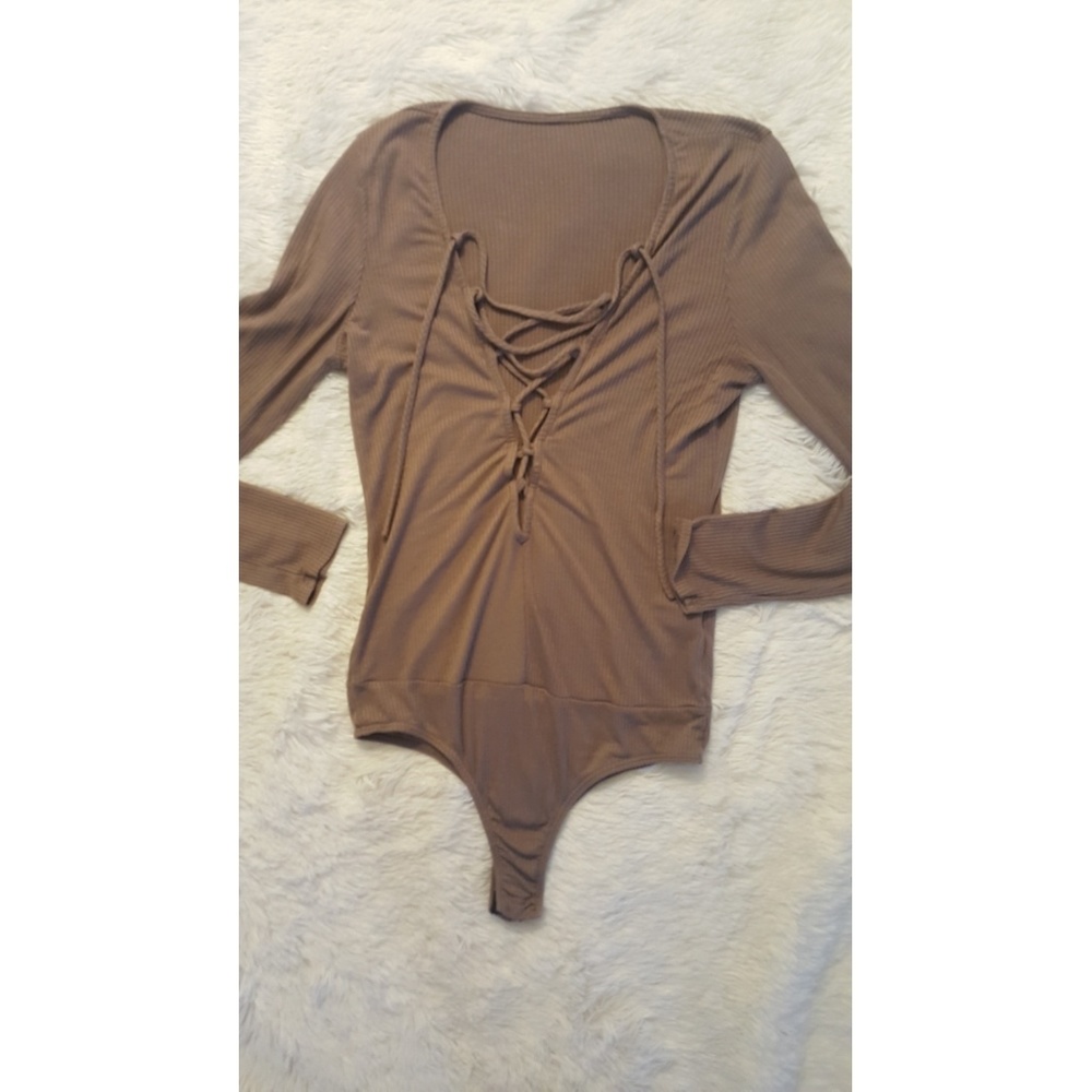 "Mocha Plz" Lace Up Bodysuit NWOT - Picture 5 of 8