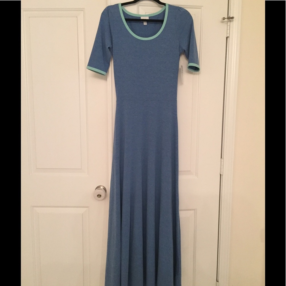 Small Ana Lularoe Dress Solid Blue/Sea-foam Green