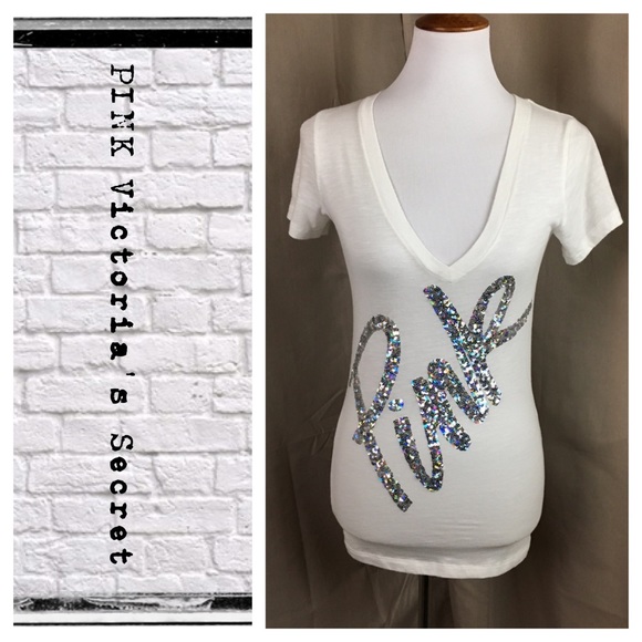 PINK Victoria's Secret Tops - Pink Victoria's Secret wht/silver sequins tee