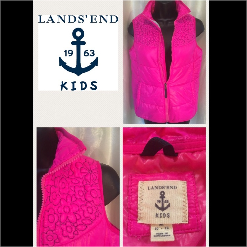 💖 Hot Pink Lands End Kids 🌸 FlowerDesign Vest 💕