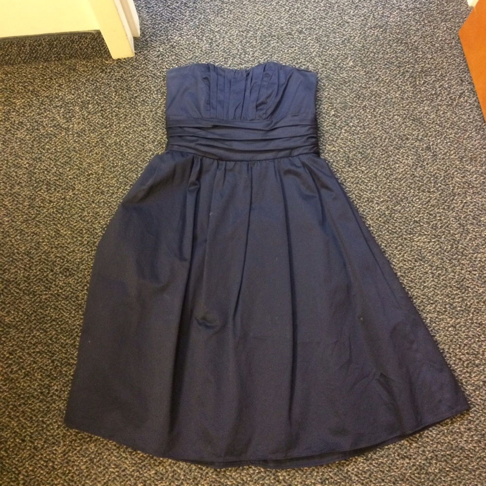 Strapless navy knee length dress