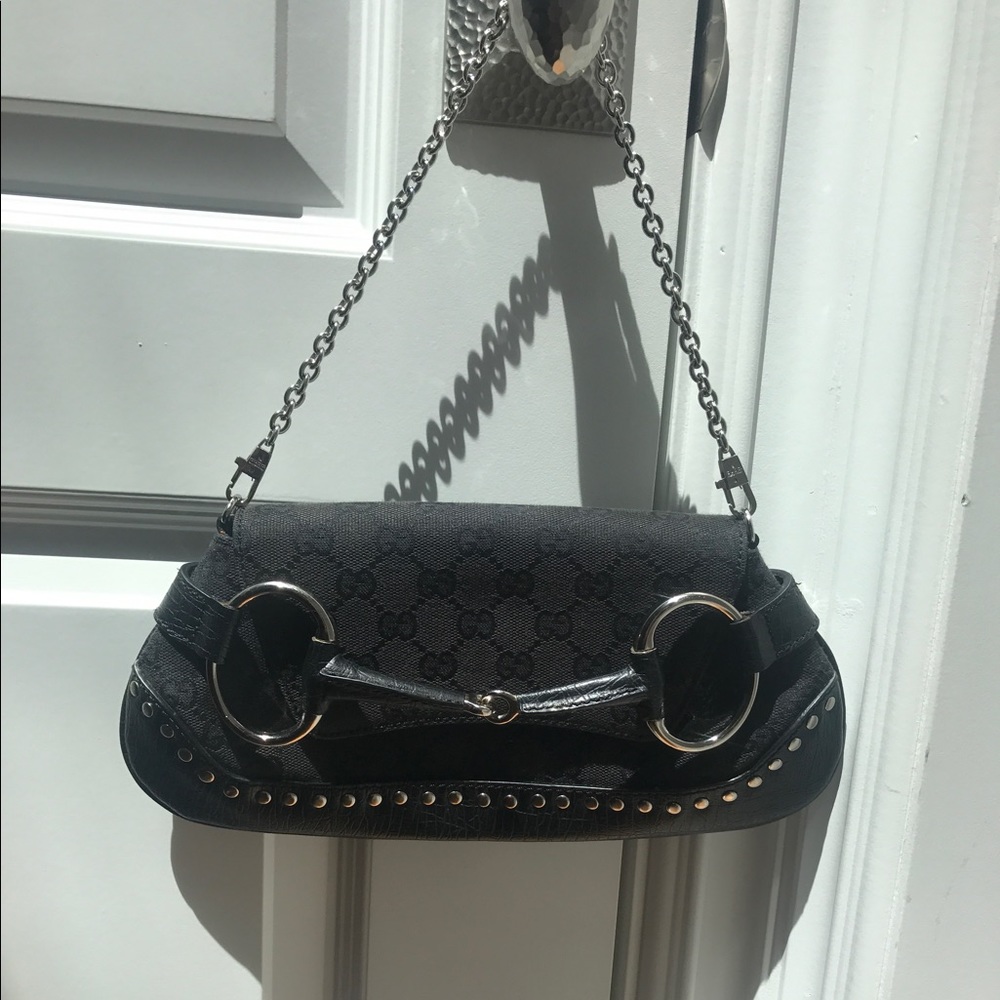 Gucci guccissima black horsebit clutch