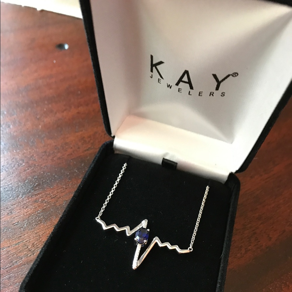 Blue sapphire heartbeat necklace