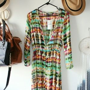 Tie Dye Print Floor Length Sheer Kaftan