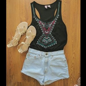 Aztec print black tank