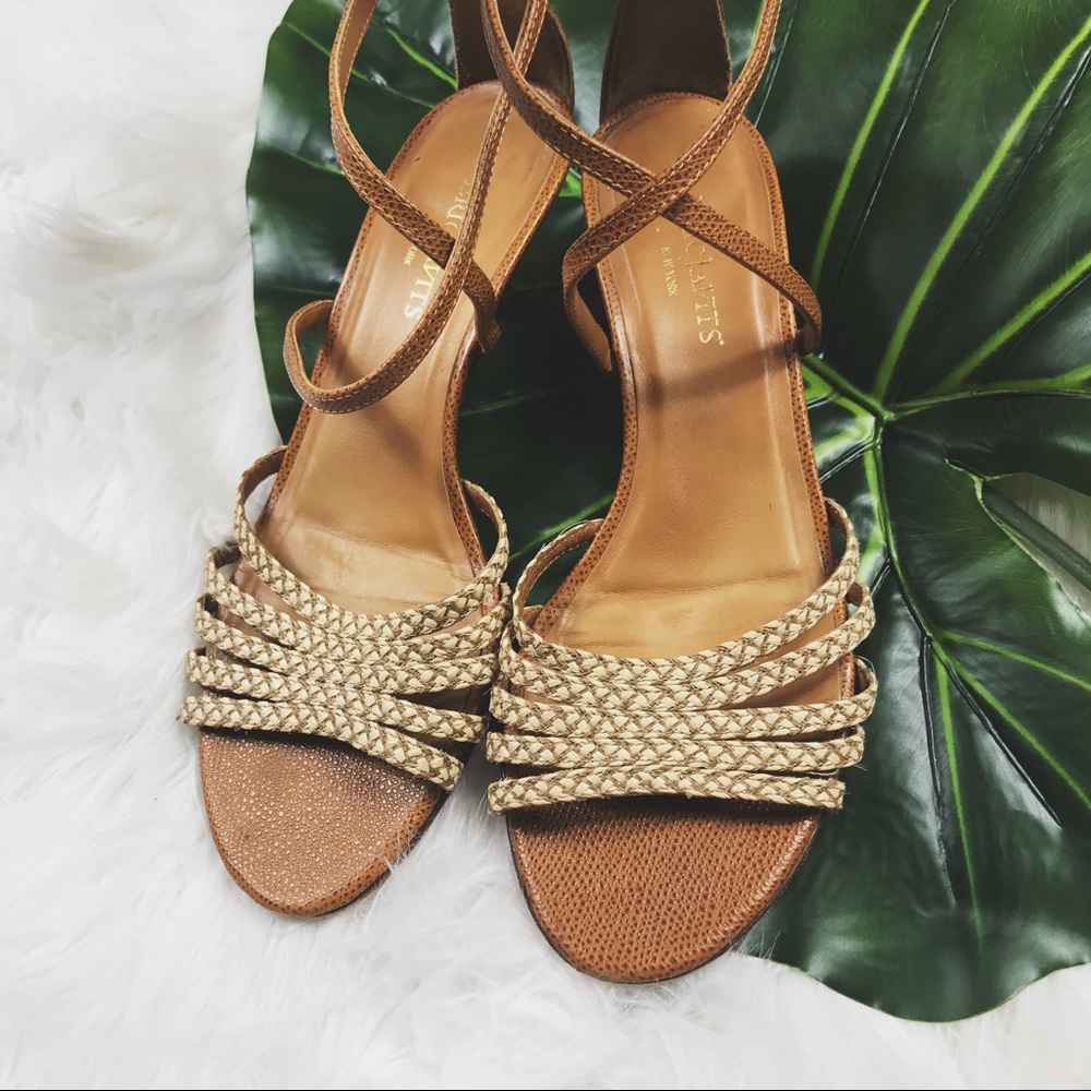 Eric Javits Strappy Brown Woven Heels