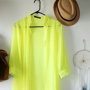 Sheer Neon Yellow Beach Cover up