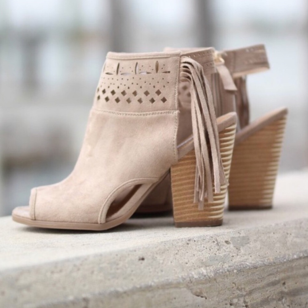 Cream Open Toe Boho Fringe Booties - Picture 2 of 7