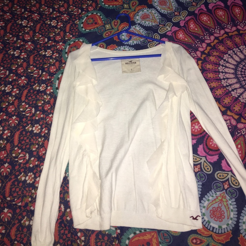 Hollister white ruffle cardigan