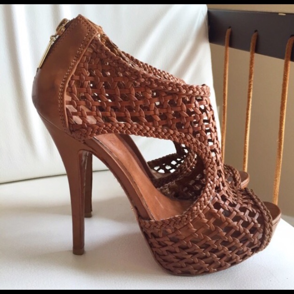 Schutz Brown Netted Leather Sandal