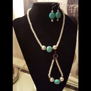 Pearl and Turquoise 3 piece necklace set