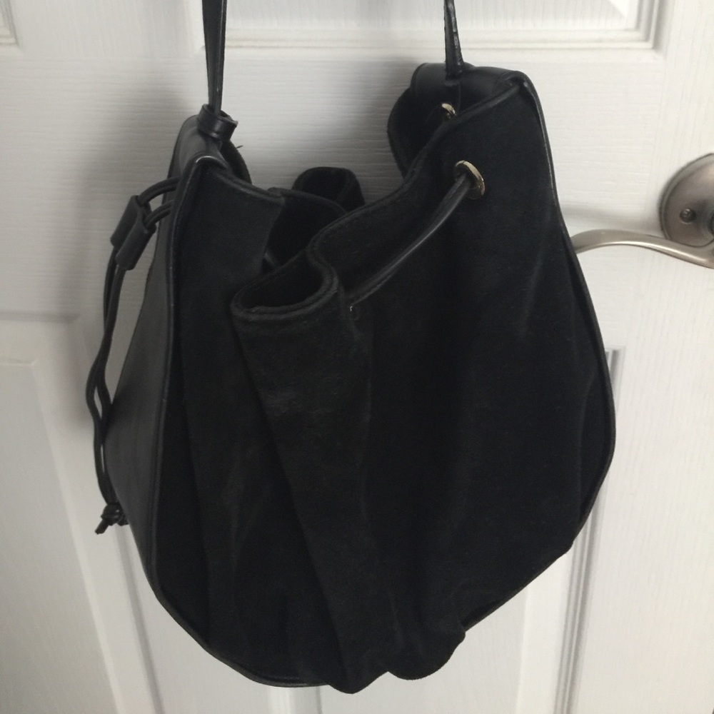 Zara black suede and leather bucket bag
