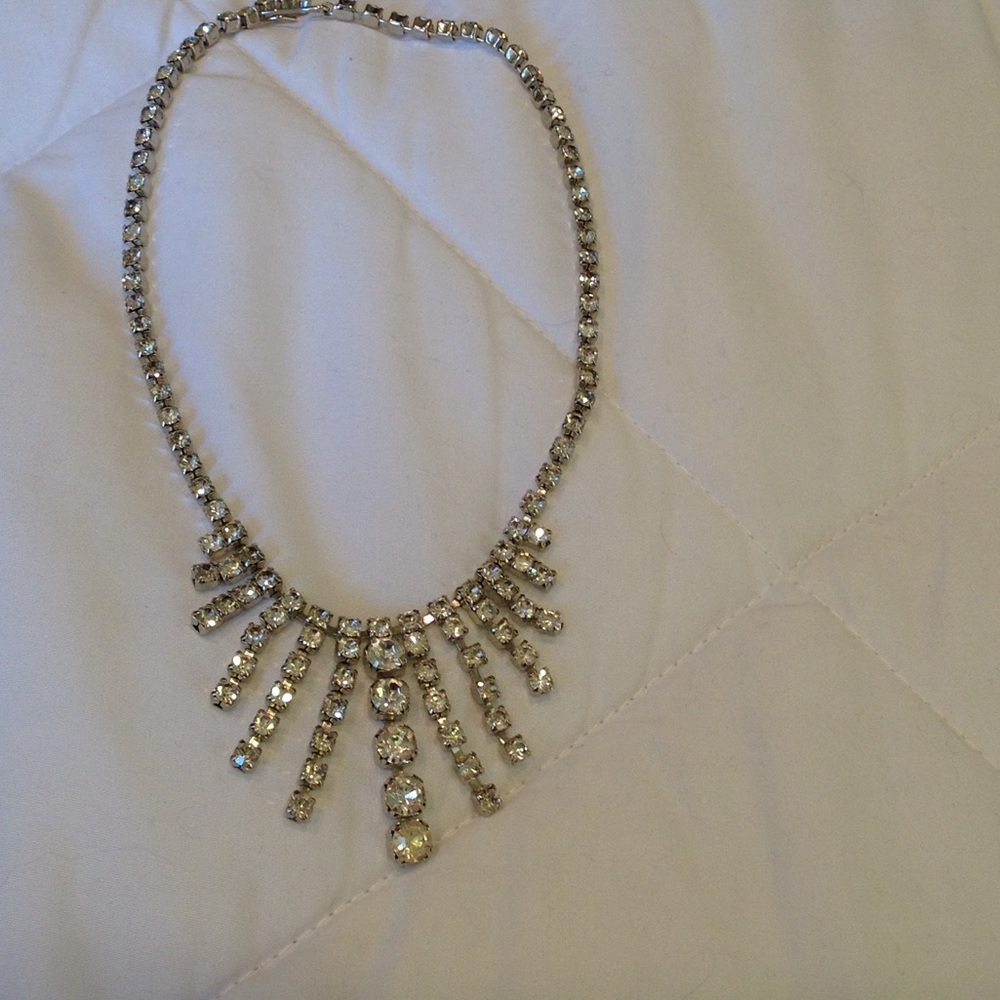 Rhinestone necklace. Measures 15" long.