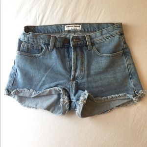 Denim cut-off shorts, button-up front, light wash