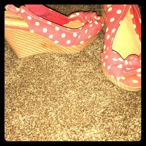 Pink polka dot wedges