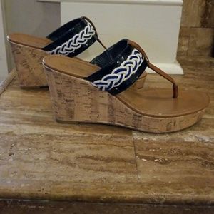 Hilfiger Navy and white cork wedges