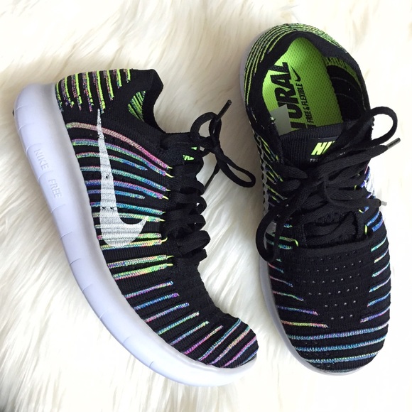 Nike Free RN Flyknit Black Multi Colored Sneakers - Picture 2 of 7