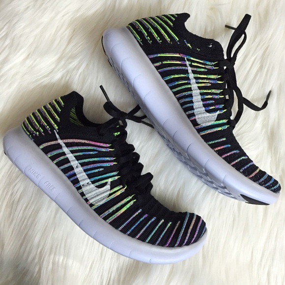 Nike Free RN Flyknit Black Multi Colored Sneakers - Picture 3 of 7