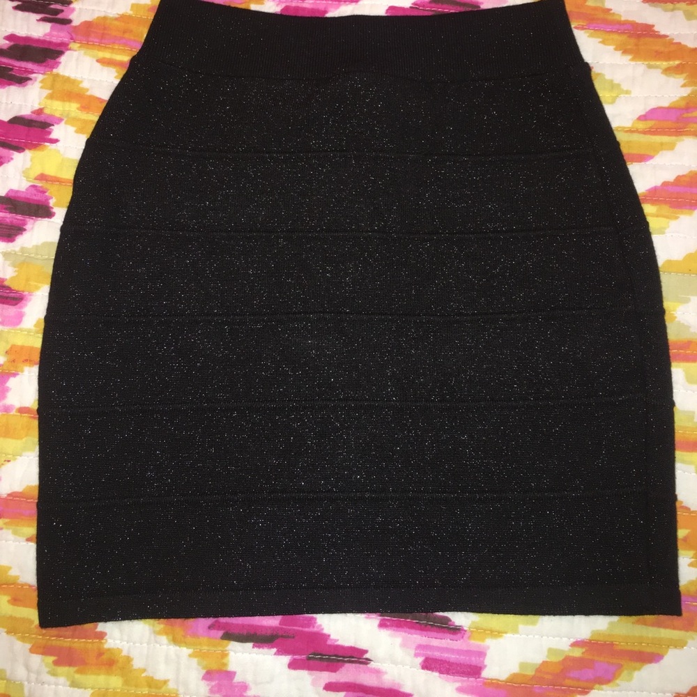 Black stretchy sparkly ribbed mini skirt