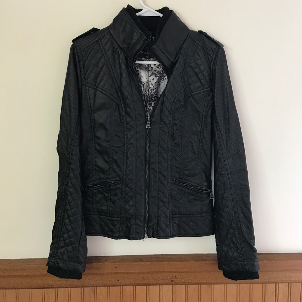 Guess Faux Leather Bomber Jacket