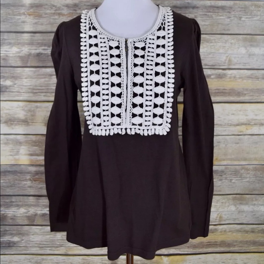 Tory Burch Embroidered Long Sleeve top size small