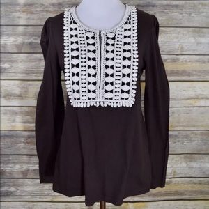 Tory Burch Embroidered Long Sleeve top size small