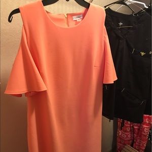 Size 16 Calvin Klein Coral off the shoulder dress