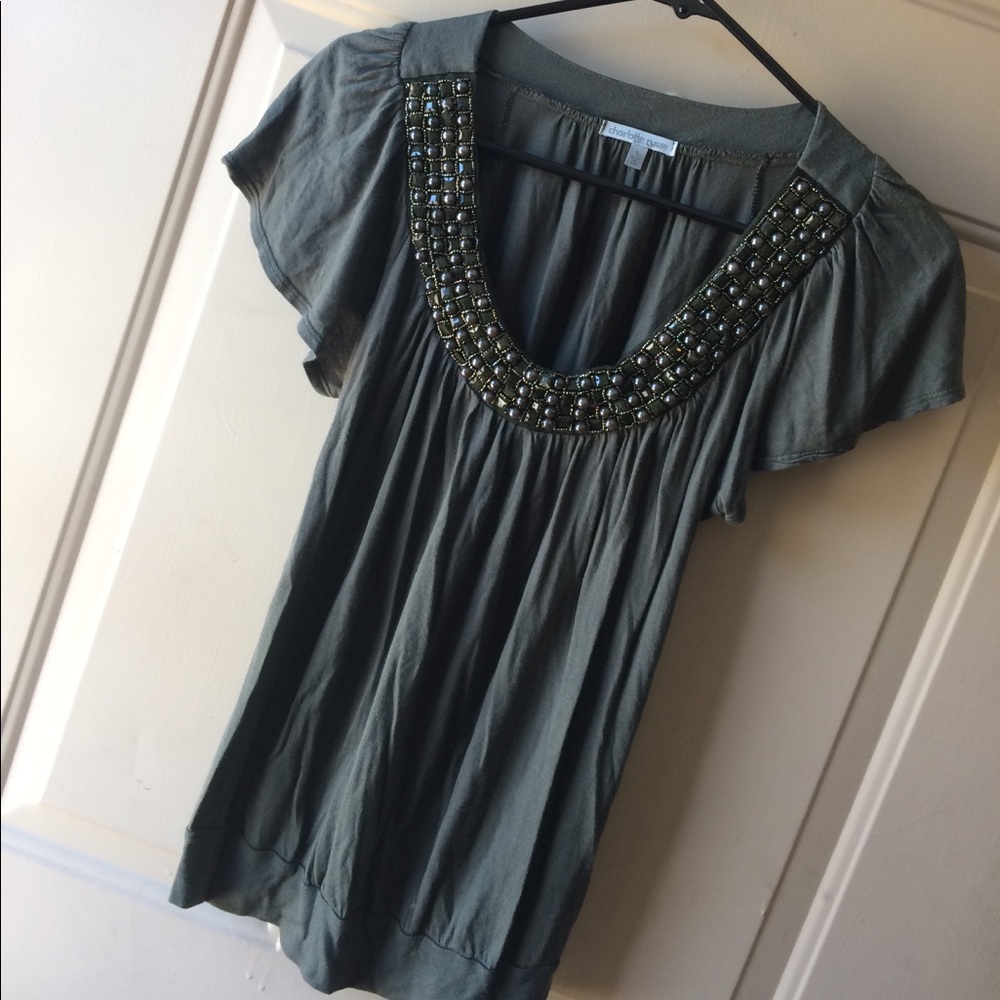 Olive green jeweled T-shirt