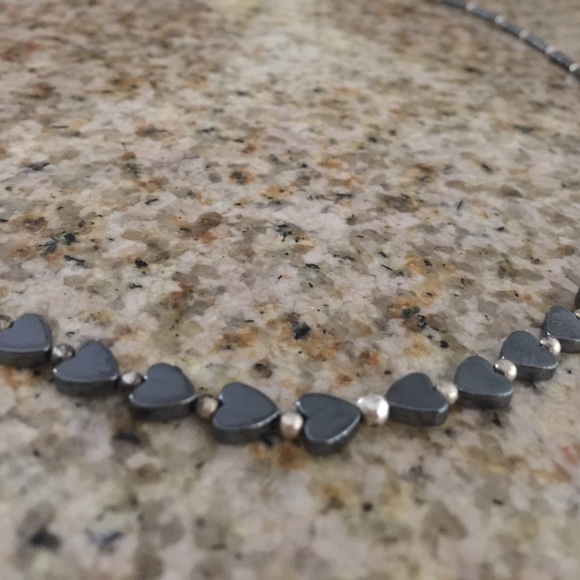 Sterling Hematite Heart Necklace 17" - Picture 2 of 4
